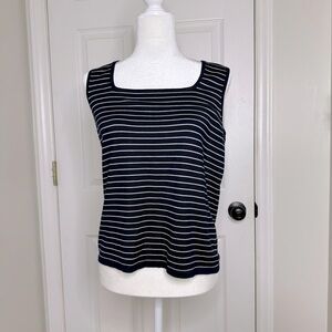 Lauren Ralph Lauren Navy With White Pinstripe Silk Blend Square Neck Tank Size L